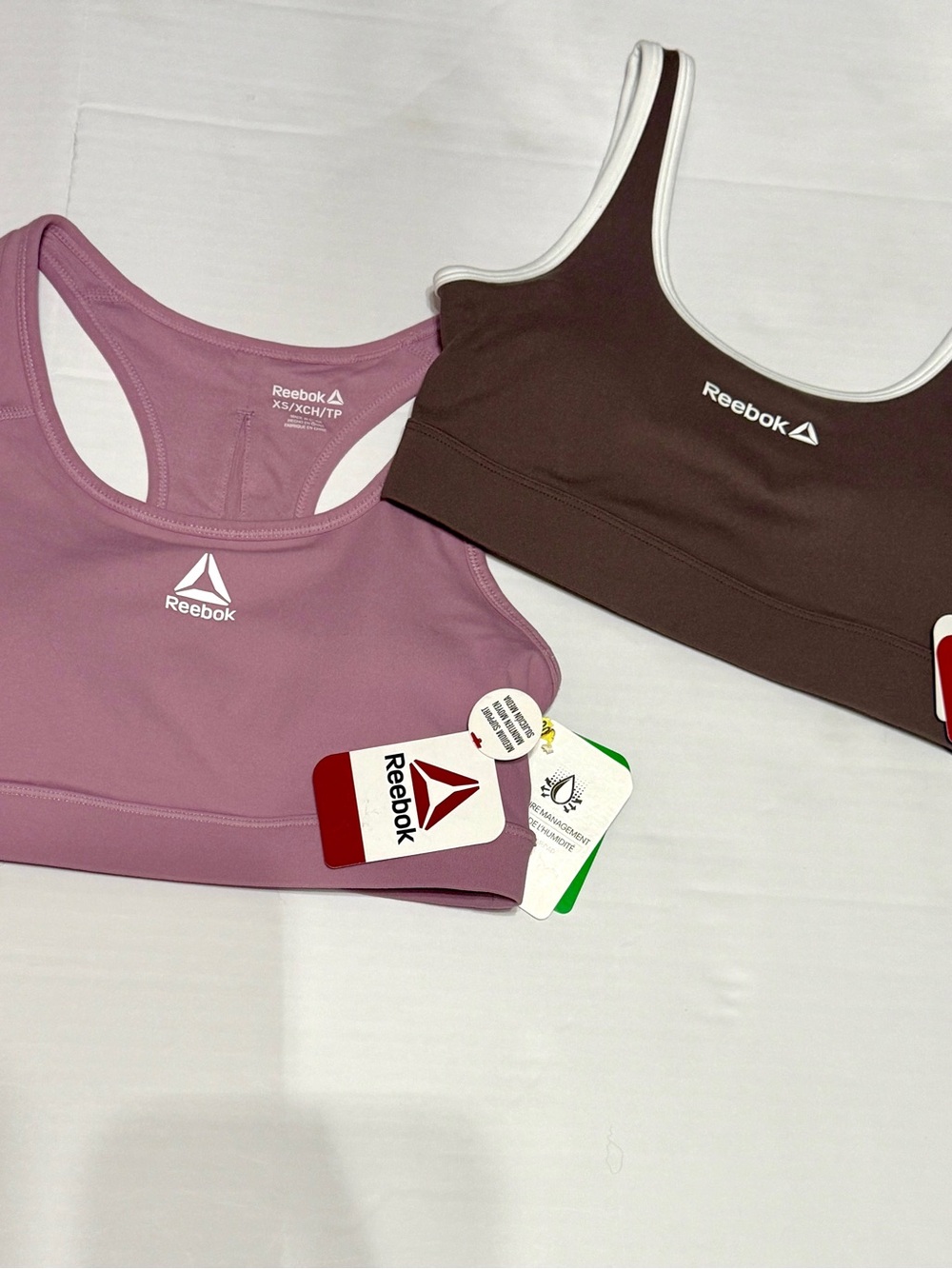 Reebok Lot of 2 Women's Sports Bras - Mauve Pink & Chocolate Brown XS